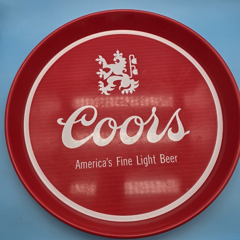 Vintage Coors Serving Tray Red 12" Round Metal America's Fine Light Beer